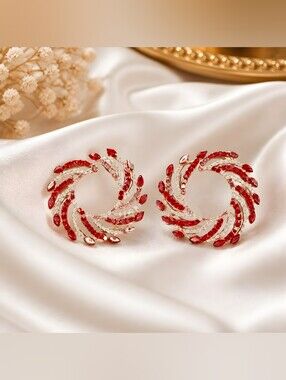 Elegant Red Crystal Swirl Earrings - Luxe Women's Jewelry